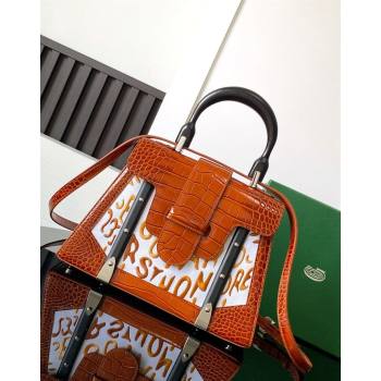 Goyard Saigon PM Top Handle Bag in Embroidery and Crocodile Embossed Leather Light Brown 2024 020186 (ZHANG-240920102)