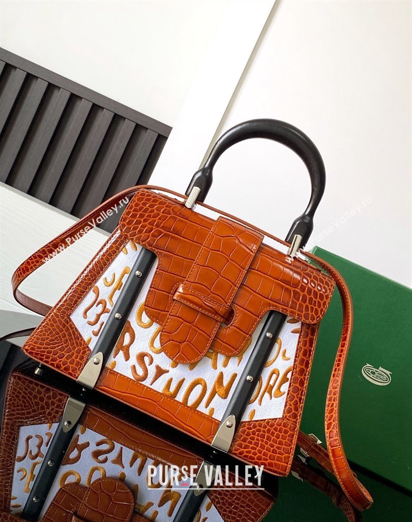 Goyard Saigon PM Top Handle Bag in Embroidery and Crocodile Embossed Leather Light Brown 2024 020186 (ZHANG-240920102)