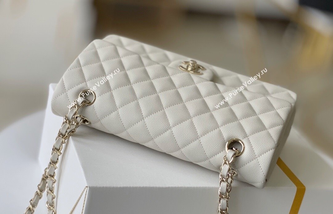 Chanel Grained Calfskin Medium Classic Flap Bag A01112 Off-white/Light Gold 2023 Original Quality (MHE-23121218)