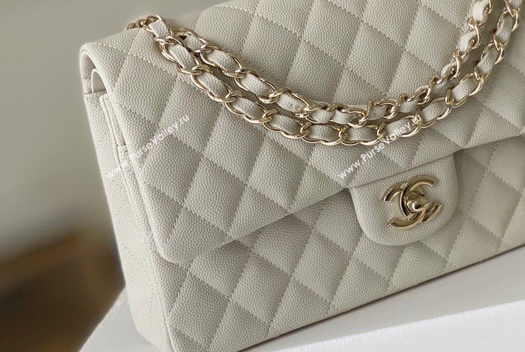 Chanel Grained Calfskin Medium Classic Flap Bag A01112 Off-white/Light Gold 2023 Original Quality (MHE-23121218)