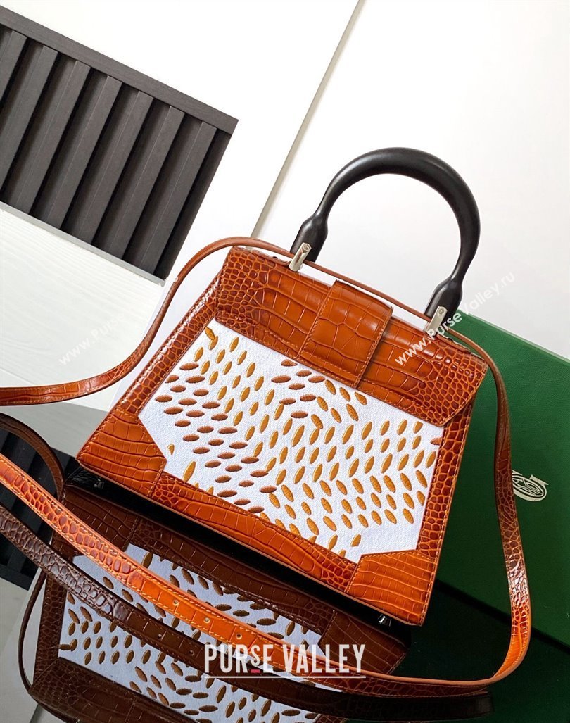 Goyard Saigon PM Top Handle Bag in Embroidery and Crocodile Embossed Leather Light Brown 2024 020186 (ZHANG-240920102)