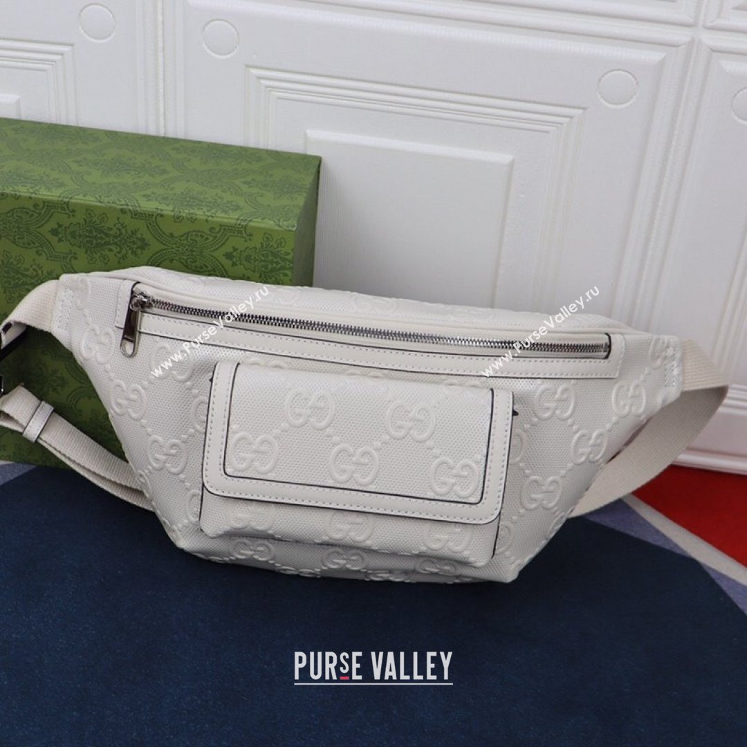 Gucci GG Embossed Belt Bag ‎645093 White 2021 (DLH-21090325)