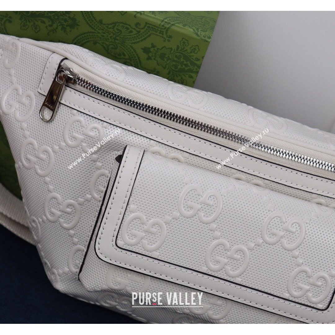 Gucci GG Embossed Belt Bag ‎645093 White 2021 (DLH-21090325)