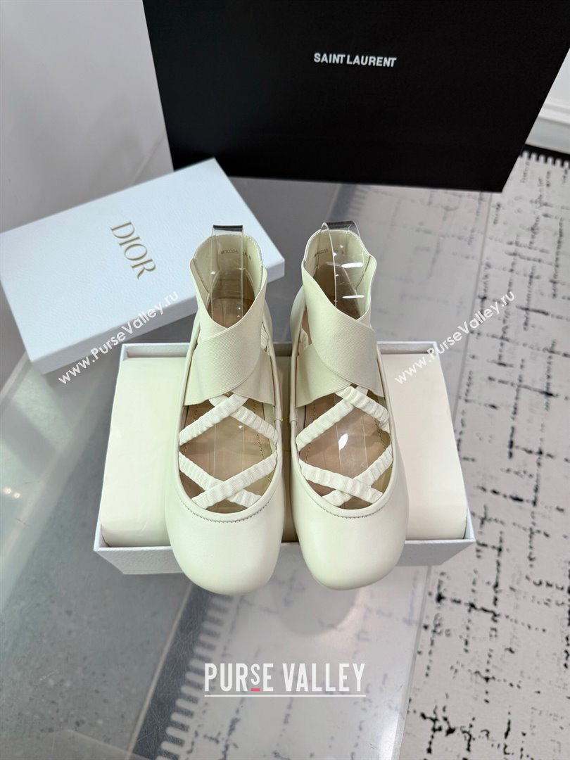 Dior Shade Ballet Flats in Satin with Elastic Straps White 2025 (KER-250710001)