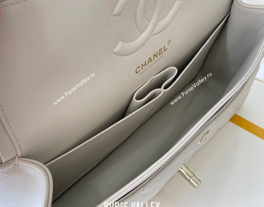 Chanel Grained Calfskin Medium Classic Flap Bag A01112 Off-white/Light Gold 2023 Original Quality (MHE-23121218)