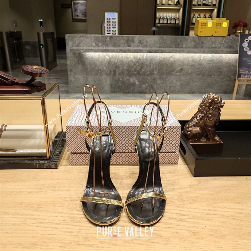 Givenchy High Heel Sandals 10cm Heel in Metallic Leather Gold 2024 (SY-24040101)