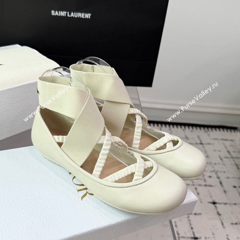 Dior Shade Ballet Flats in Satin with Elastic Straps White 2025 (KER-250710001)