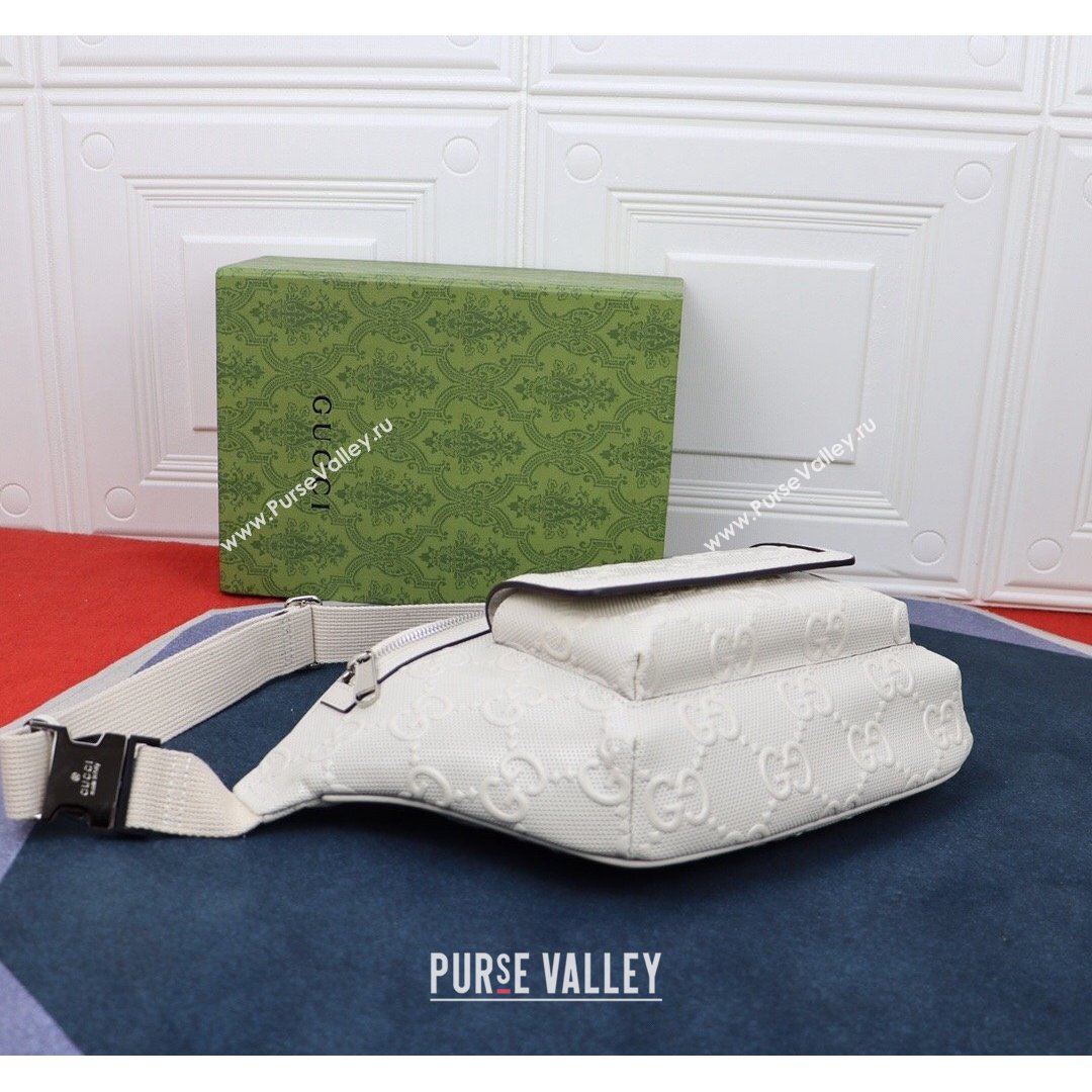 Gucci GG Embossed Belt Bag ‎645093 White 2021 (DLH-21090325)