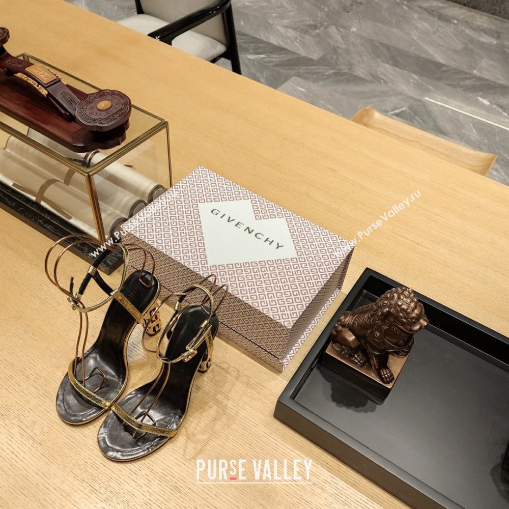 Givenchy High Heel Sandals 10cm Heel in Metallic Leather Gold 2024 (SY-24040101)