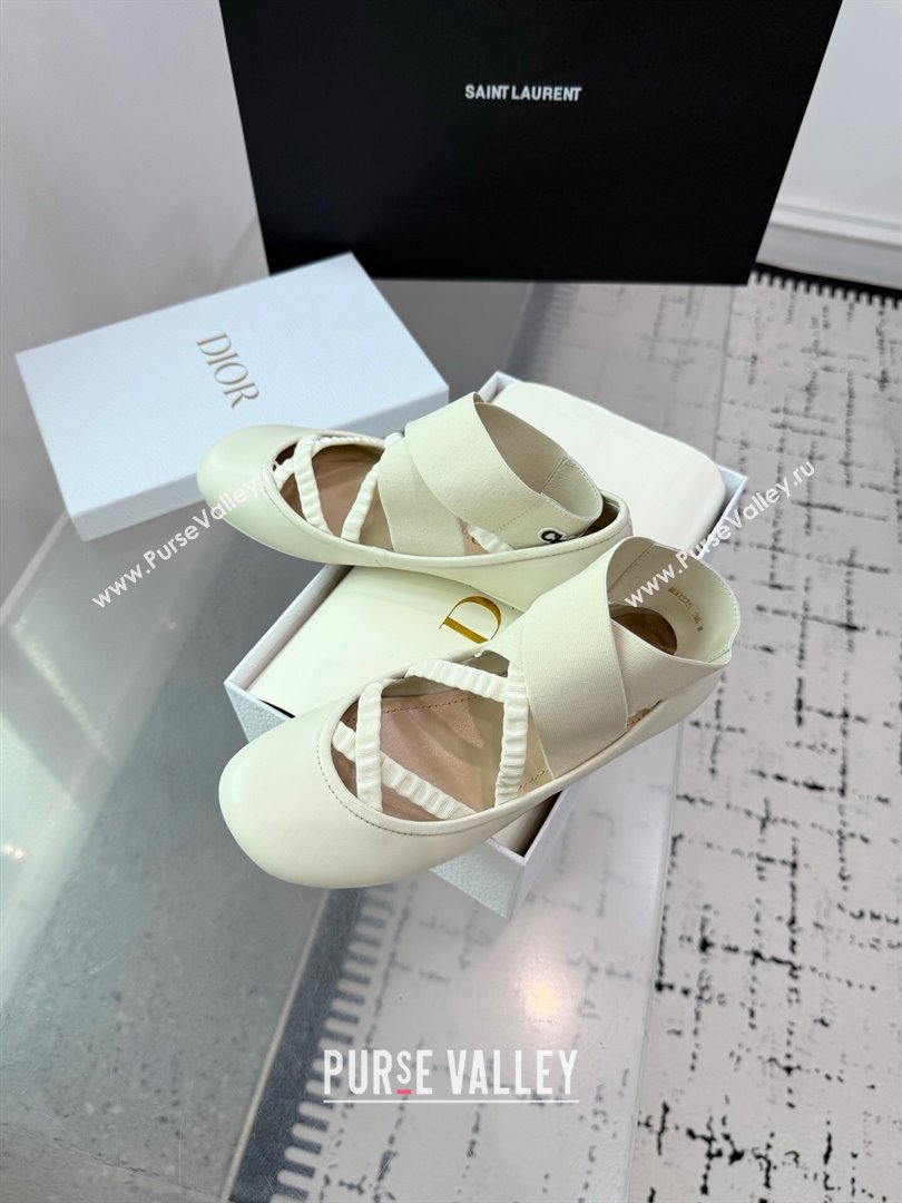 Dior Shade Ballet Flats in Satin with Elastic Straps White 2025 (KER-250710001)