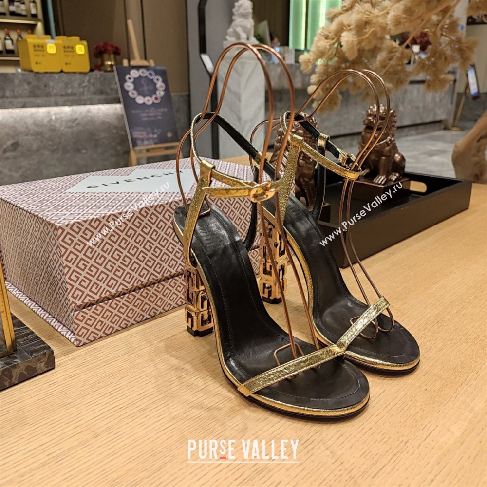 Givenchy High Heel Sandals 10cm Heel in Metallic Leather Gold 2024 (SY-24040101)