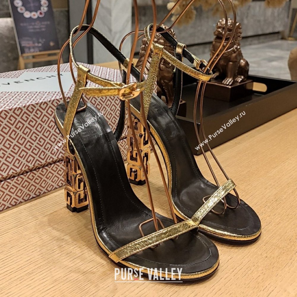 Givenchy High Heel Sandals 10cm Heel in Metallic Leather Gold 2024 (SY-24040101)