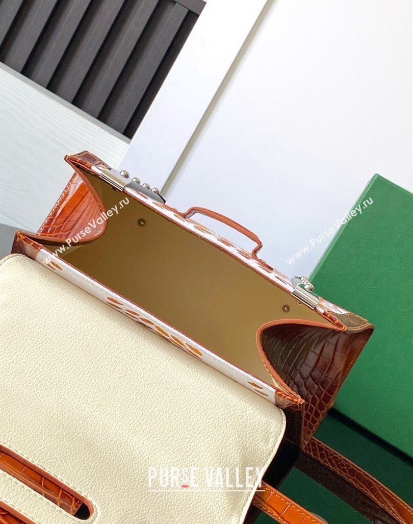 Goyard Saigon PM Top Handle Bag in Embroidery and Crocodile Embossed Leather Light Brown 2024 020186 (ZHANG-240920102)