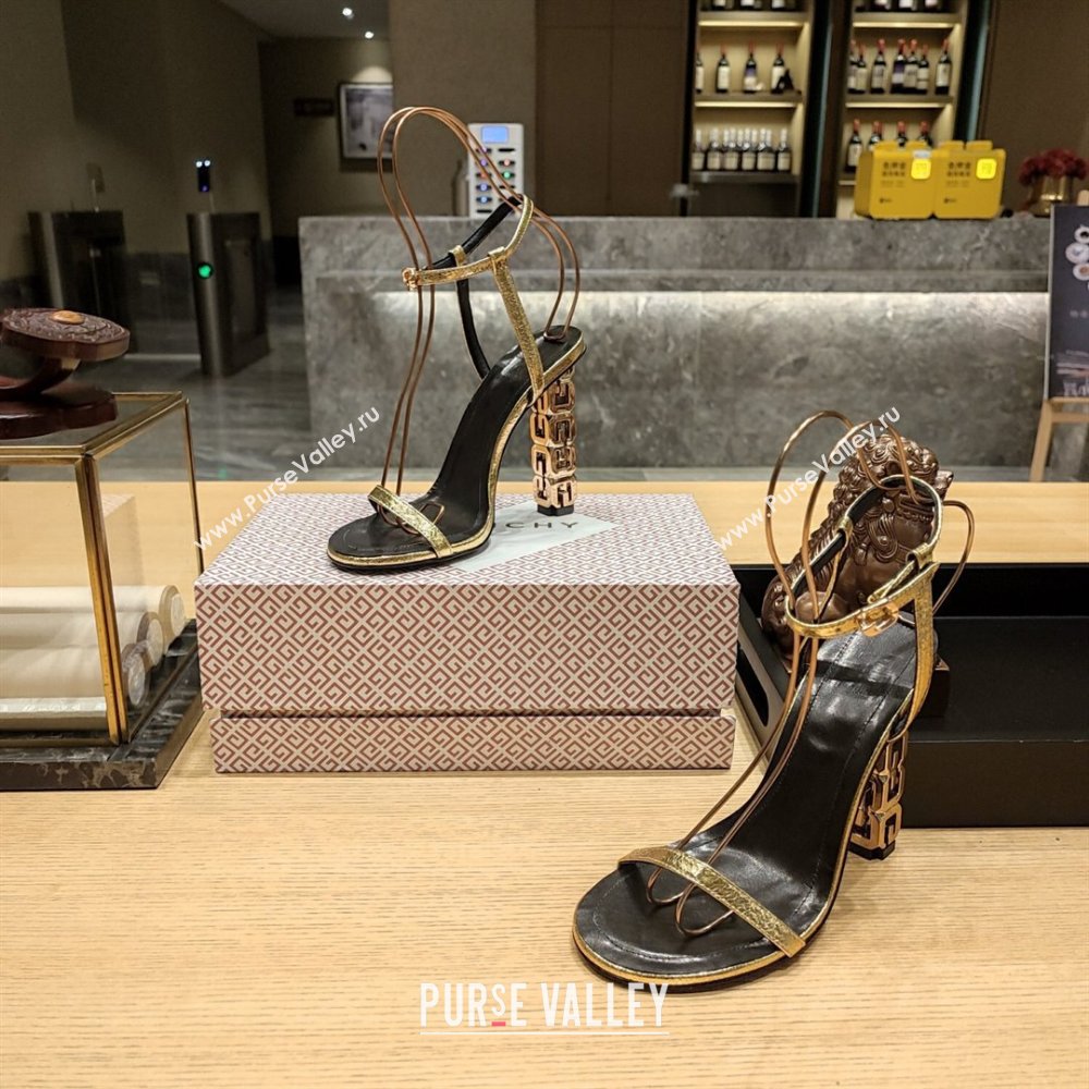 Givenchy High Heel Sandals 10cm Heel in Metallic Leather Gold 2024 (SY-24040101)