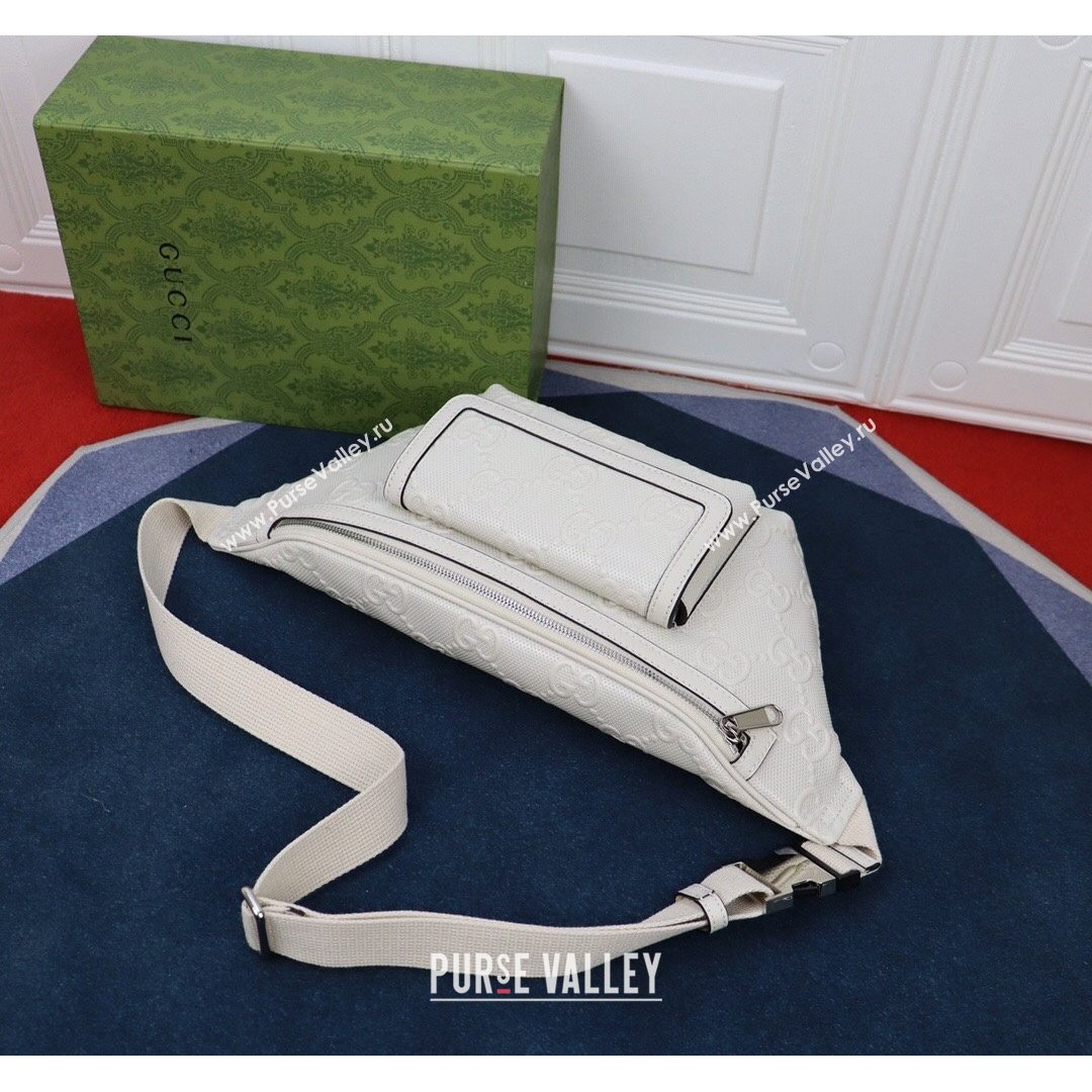 Gucci GG Embossed Belt Bag ‎645093 White 2021 (DLH-21090325)