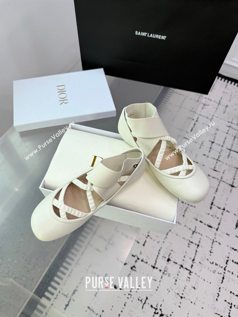 Dior Shade Ballet Flats in Satin with Elastic Straps White 2025 (KER-250710001)