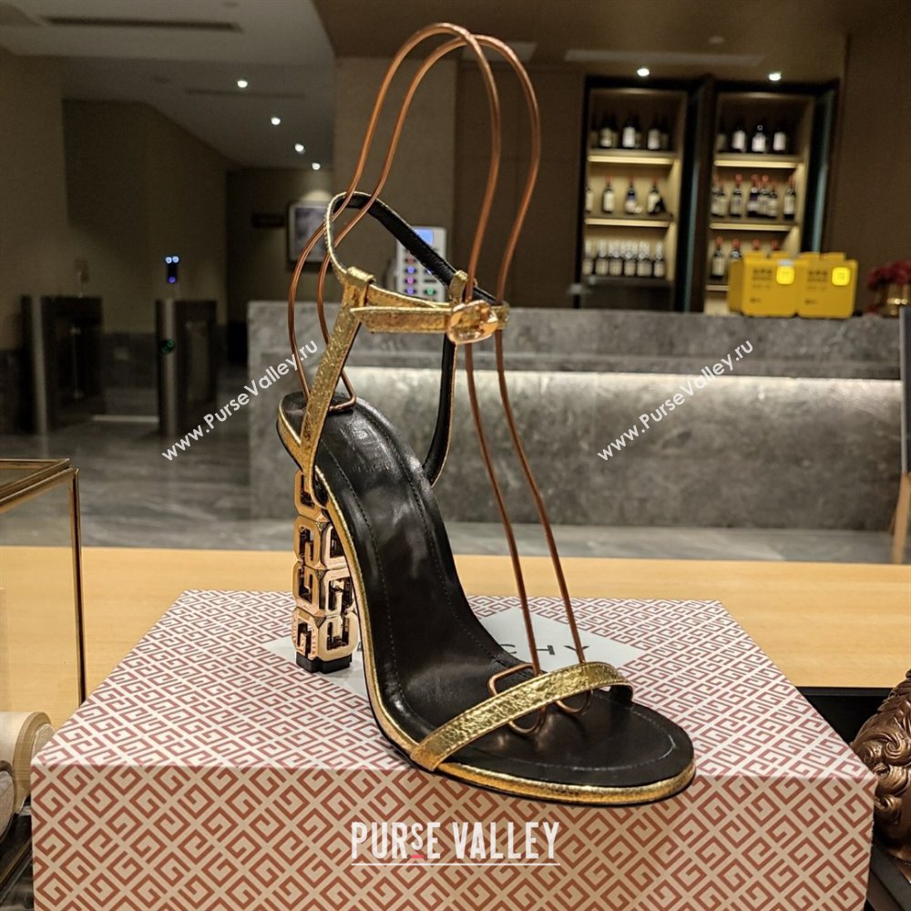 Givenchy High Heel Sandals 10cm Heel in Metallic Leather Gold 2024 (SY-24040101)