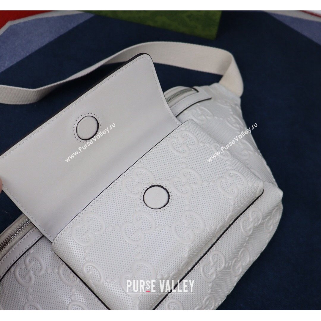 Gucci GG Embossed Belt Bag ‎645093 White 2021 (DLH-21090325)