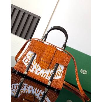 Goyard Saigon Mini Top Handle Bag in Embroidery and Crocodile Embossed Leather Light Brown 2024 020173 (ZHANG-240920103)