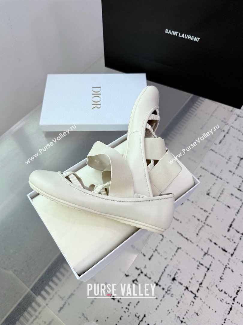 Dior Shade Ballet Flats in Satin with Elastic Straps White 2025 (KER-250710001)
