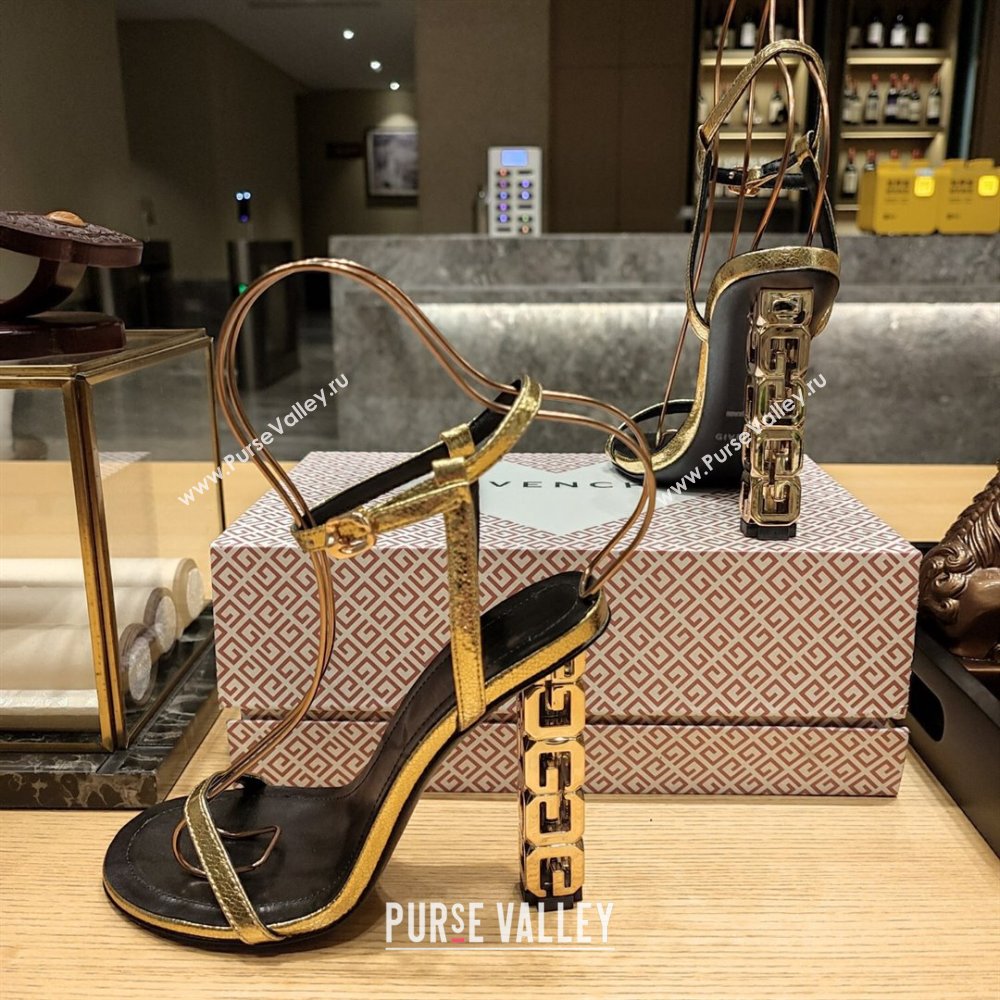 Givenchy High Heel Sandals 10cm Heel in Metallic Leather Gold 2024 (SY-24040101)