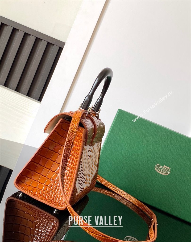 Goyard Saigon Mini Top Handle Bag in Embroidery and Crocodile Embossed Leather Light Brown 2024 020173 (ZHANG-240920103)