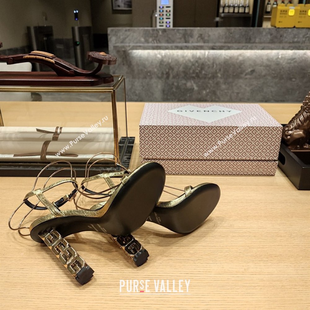 Givenchy High Heel Sandals 10cm Heel in Metallic Leather Gold 2024 (SY-24040101)