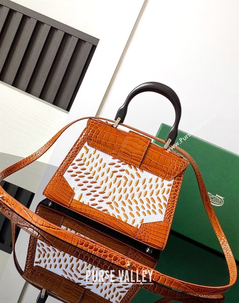 Goyard Saigon Mini Top Handle Bag in Embroidery and Crocodile Embossed Leather Light Brown 2024 020173 (ZHANG-240920103)