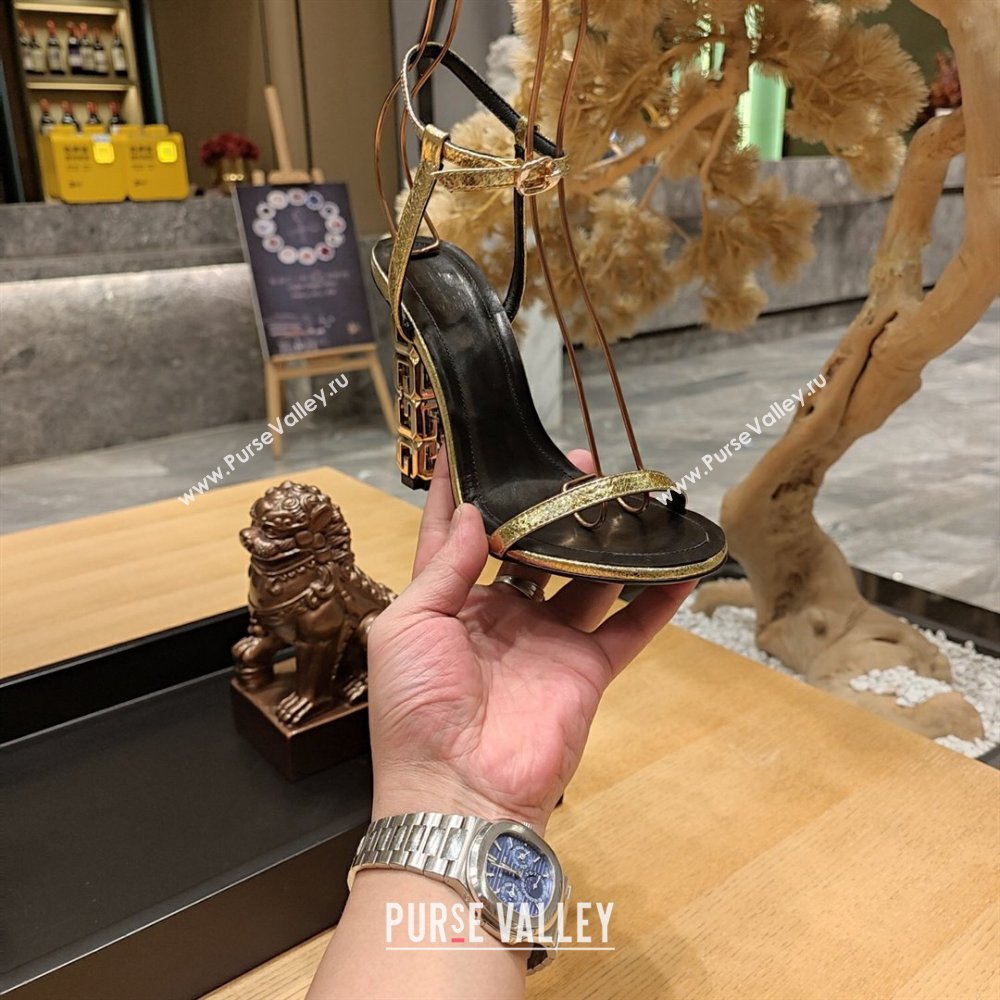 Givenchy High Heel Sandals 10cm Heel in Metallic Leather Gold 2024 (SY-24040101)