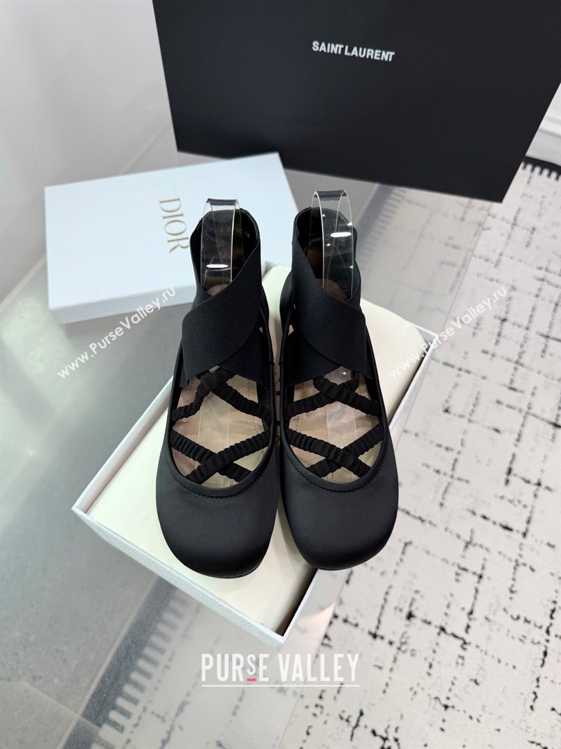Dior Shade Ballet Flats in Satin with Elastic Straps Black2 2025 (KER-250710002)