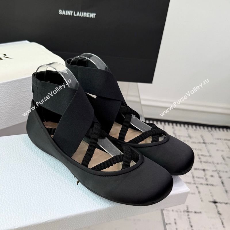 Dior Shade Ballet Flats in Satin with Elastic Straps Black2 2025 (KER-250710002)