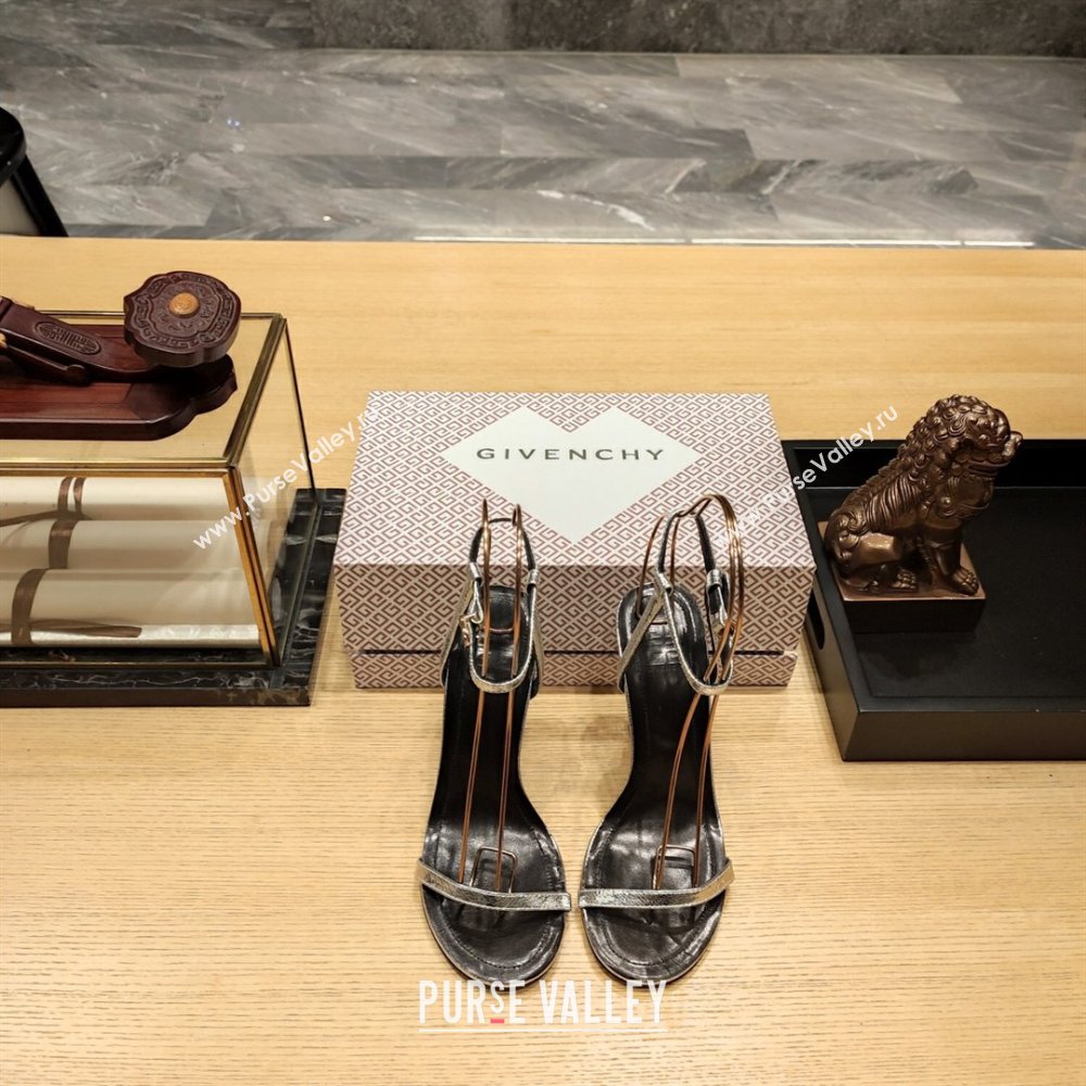 Givenchy High Heel Sandals 10cm Heel in Metallic Leather Silver 2024 (SY-24040102)