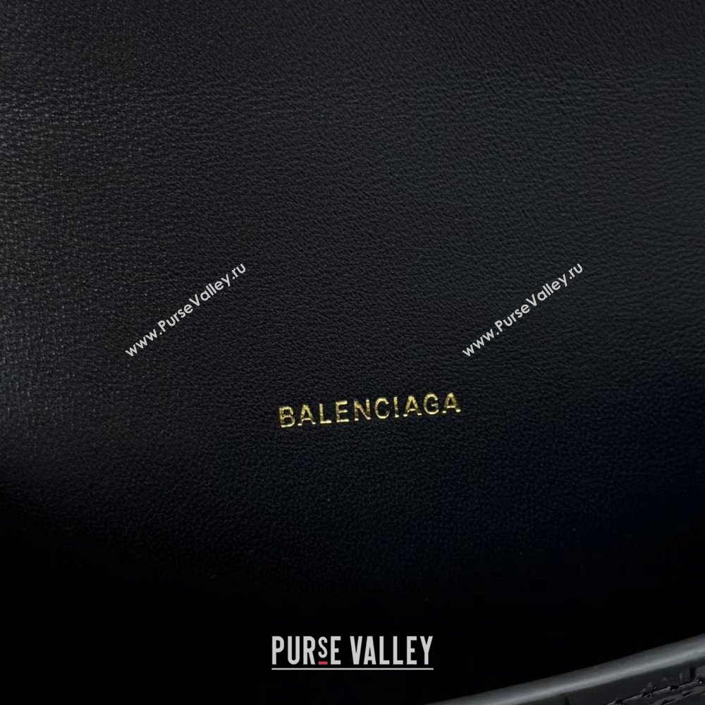 Balenciaga Hourglass Mini Top Handle Bag in Crocodile Embossed Calfskin 92940 Black/Gold 2024 (NM-24091413)