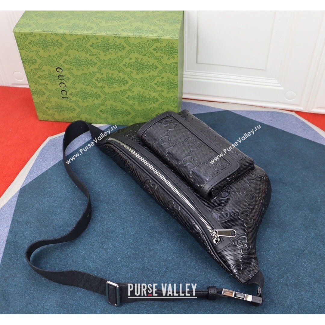 Gucci GG Embossed Belt Bag ‎645093 Black 2021 (DLH-21090326)