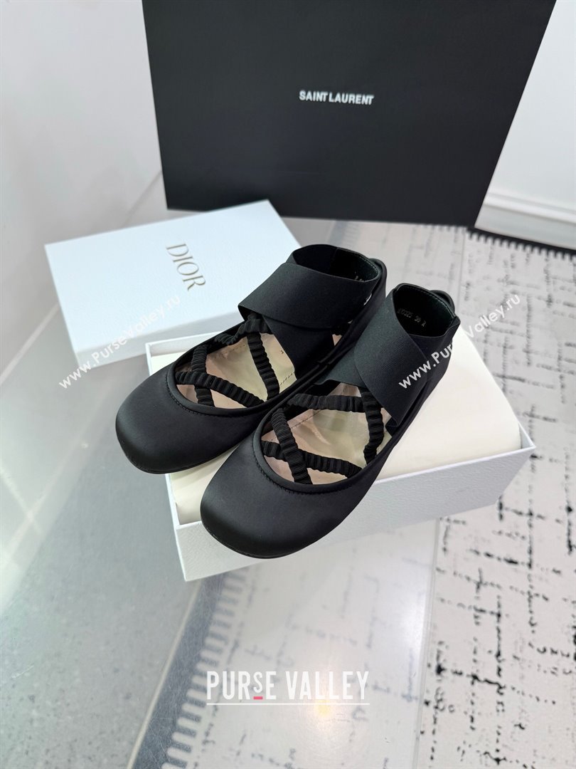 Dior Shade Ballet Flats in Satin with Elastic Straps Black2 2025 (KER-250710002)