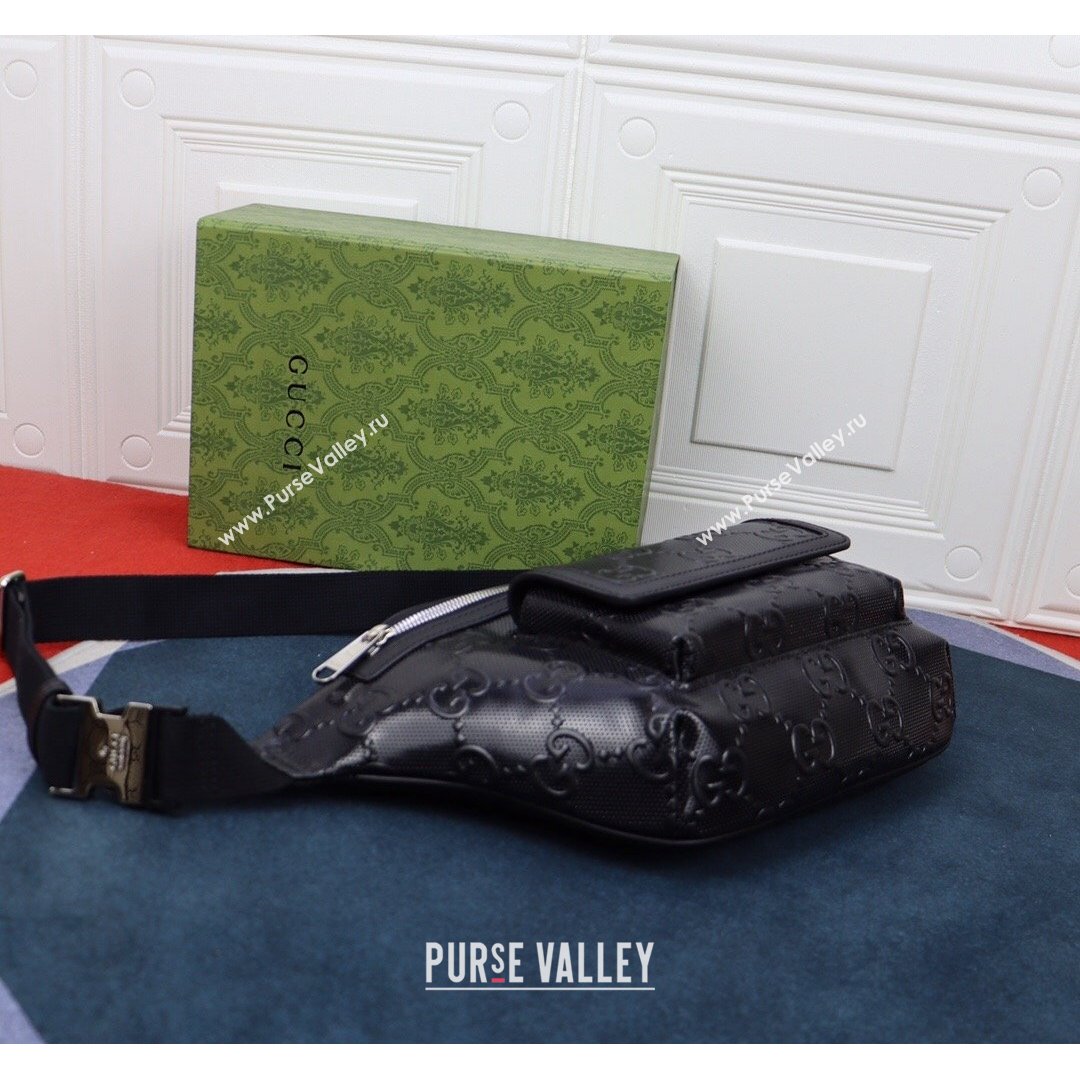 Gucci GG Embossed Belt Bag ‎645093 Black 2021 (DLH-21090326)