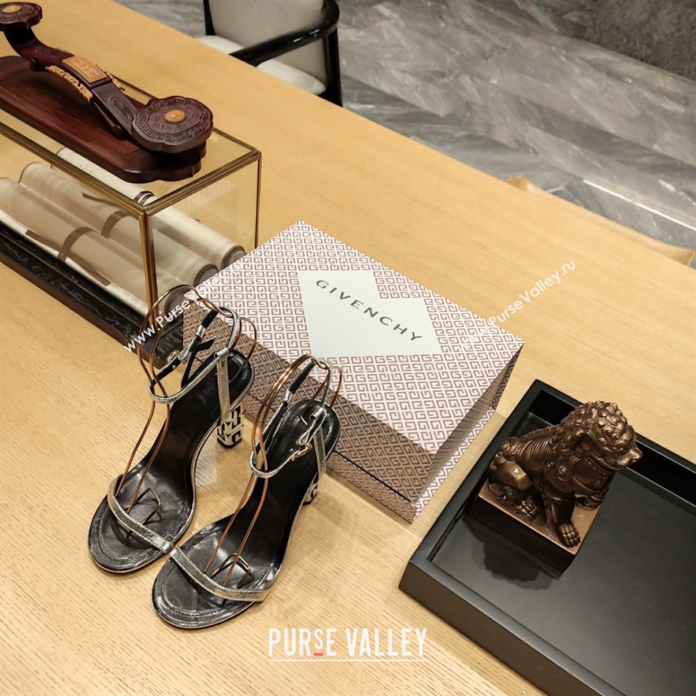 Givenchy High Heel Sandals 10cm Heel in Metallic Leather Silver 2024 (SY-24040102)