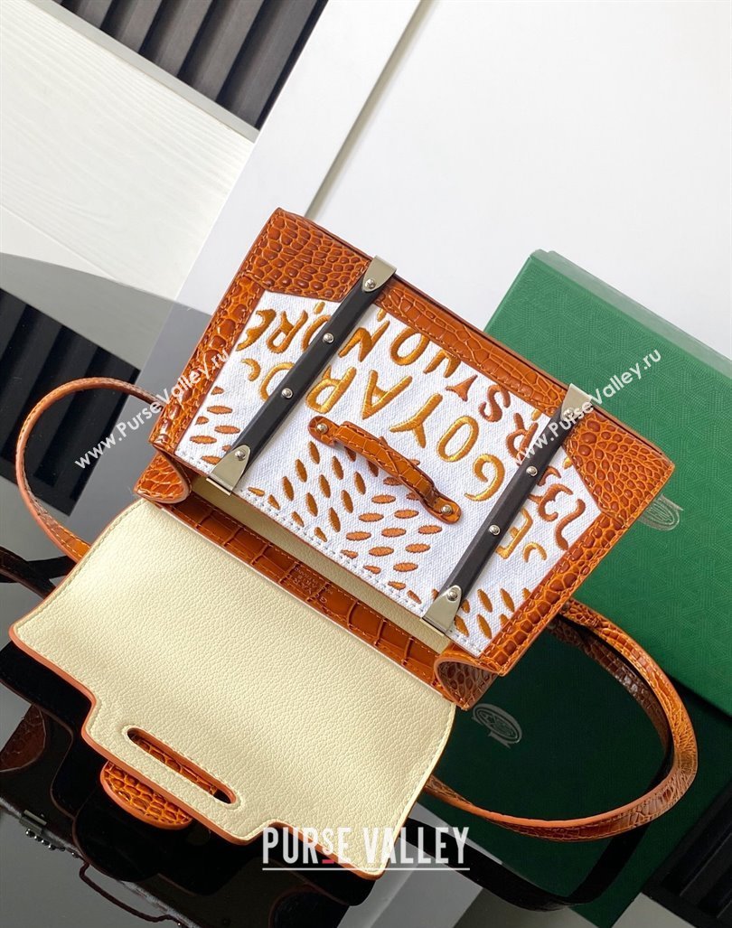 Goyard Saigon Mini Top Handle Bag in Embroidery and Crocodile Embossed Leather Light Brown 2024 020173 (ZHANG-240920103)