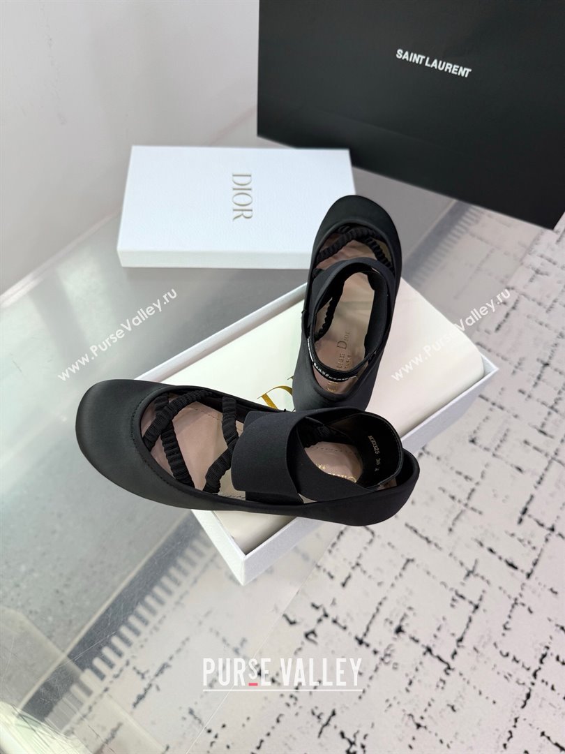 Dior Shade Ballet Flats in Satin with Elastic Straps Black2 2025 (KER-250710002)