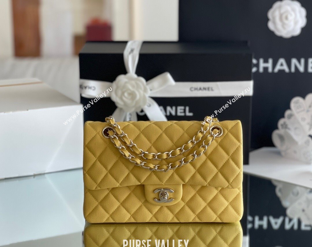 Chanel Grained Calfskin Small Classic Flap Bag A01113 Yellow/Light Gold 2023 Original Quality (MHE-23121219)