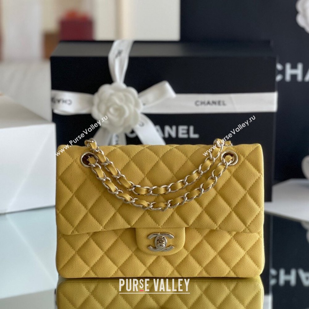 Chanel Grained Calfskin Small Classic Flap Bag A01113 Yellow/Light Gold 2023 Original Quality (MHE-23121219)