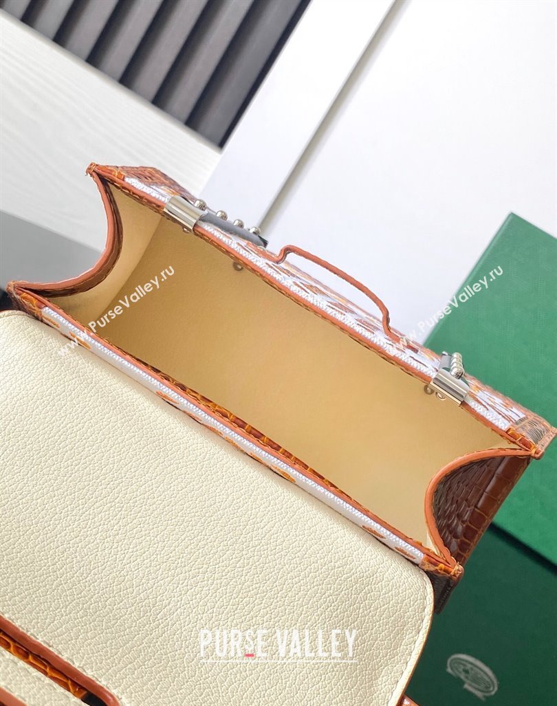 Goyard Saigon Mini Top Handle Bag in Embroidery and Crocodile Embossed Leather Light Brown 2024 020173 (ZHANG-240920103)