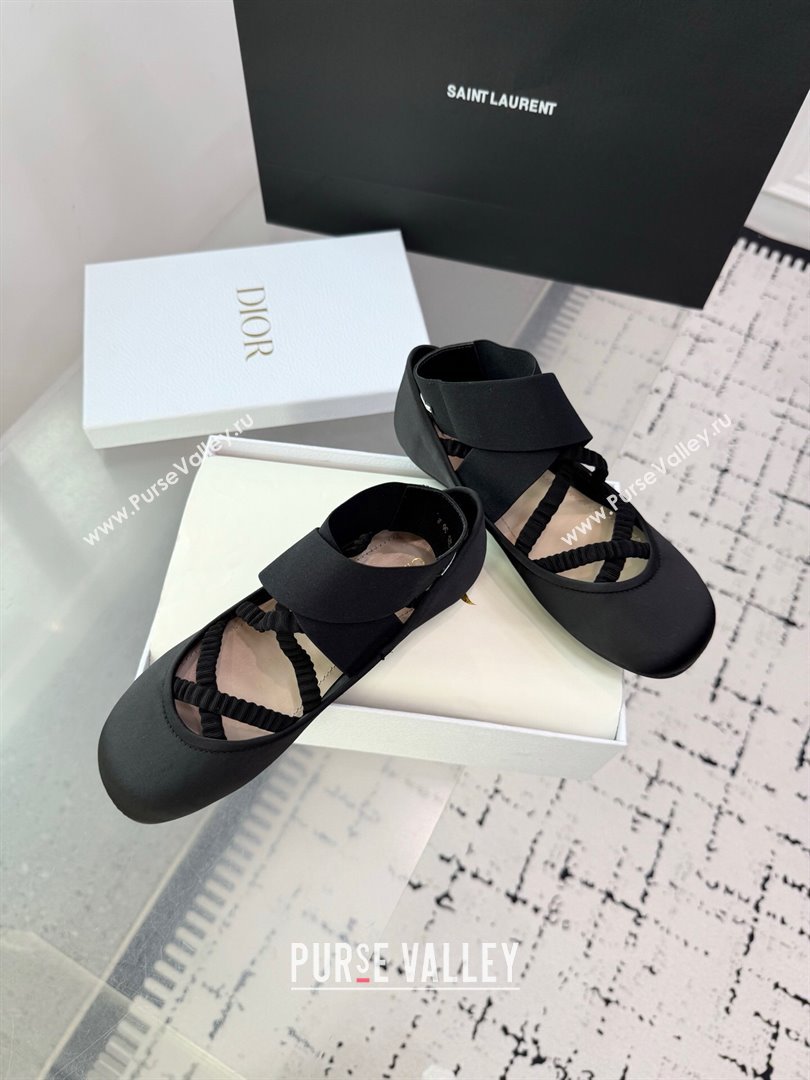 Dior Shade Ballet Flats in Satin with Elastic Straps Black2 2025 (KER-250710002)