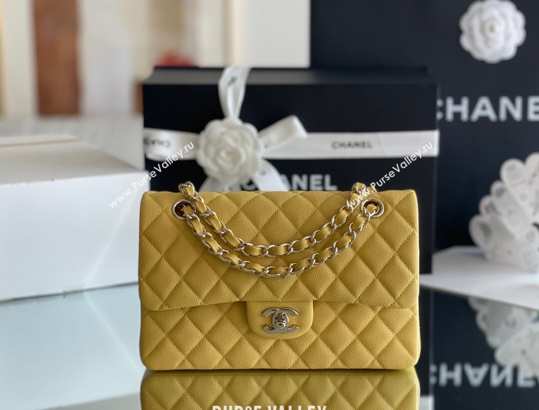 Chanel Grained Calfskin Small Classic Flap Bag A01113 Yellow/Light Gold 2023 Original Quality (MHE-23121219)