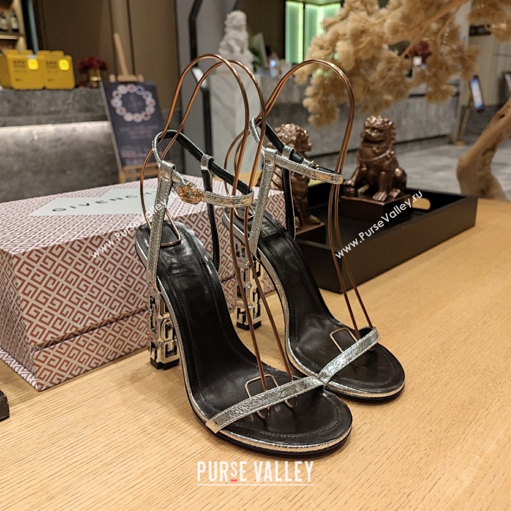 Givenchy High Heel Sandals 10cm Heel in Metallic Leather Silver 2024 (SY-24040102)