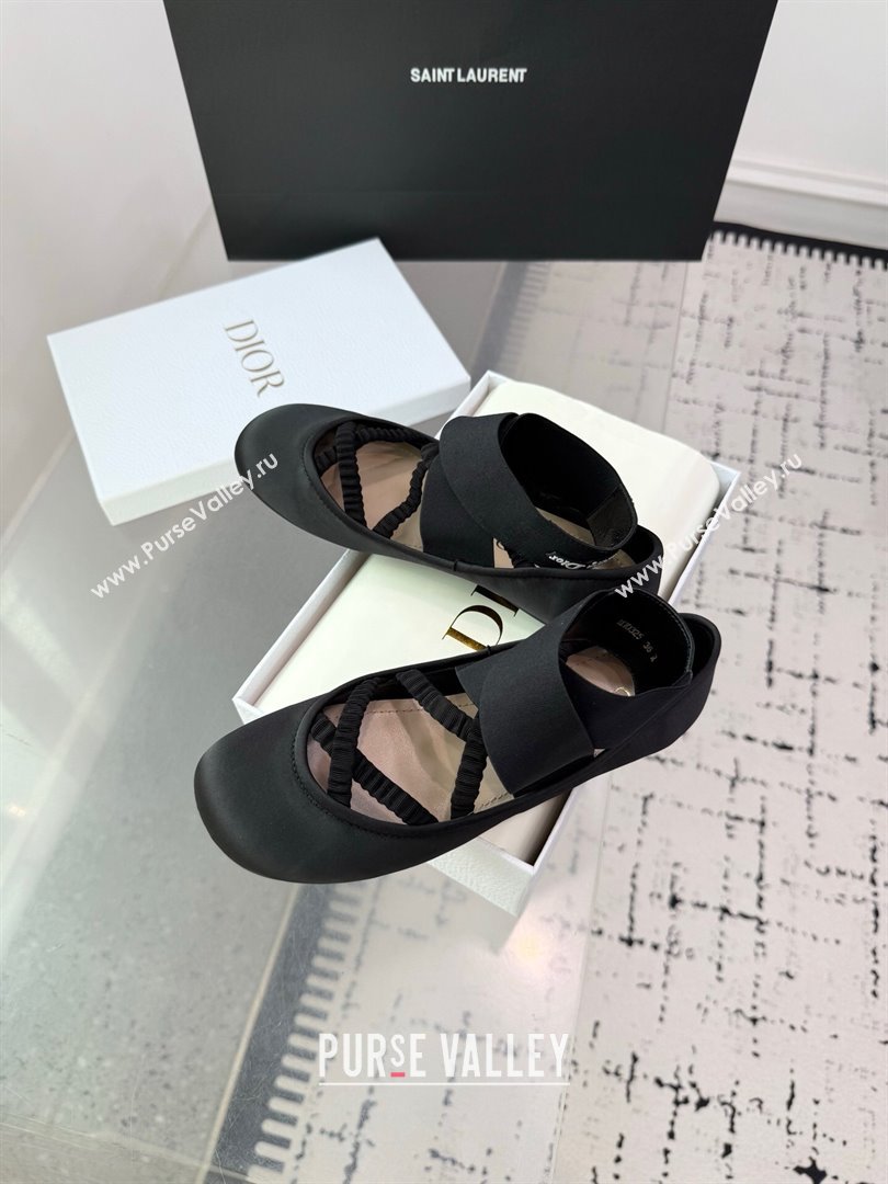 Dior Shade Ballet Flats in Satin with Elastic Straps Black2 2025 (KER-250710002)