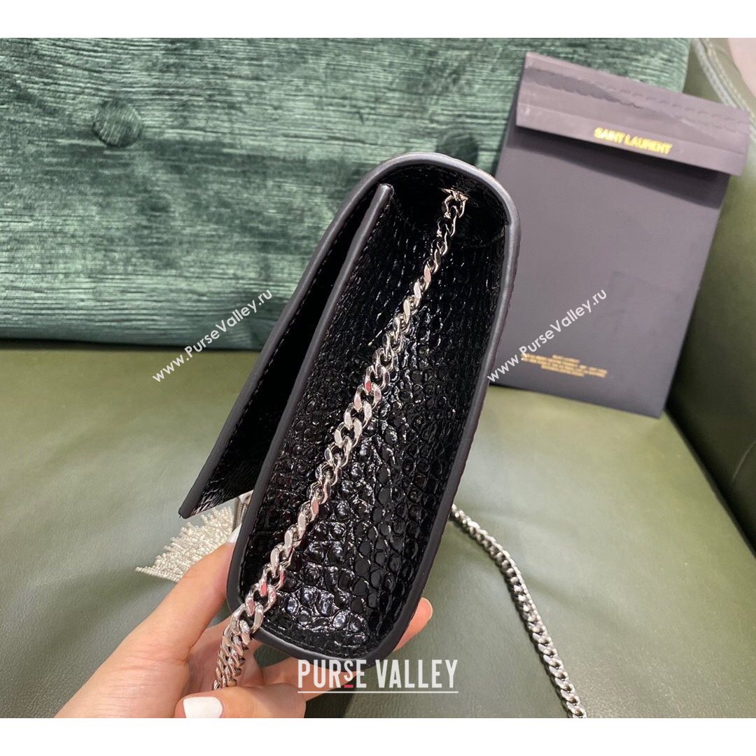 Saint Laurent Kate Medium with Tassel in Embossed Crocodile Leather 354119 Black/Silver 2021 TOP (JUND-210823053)