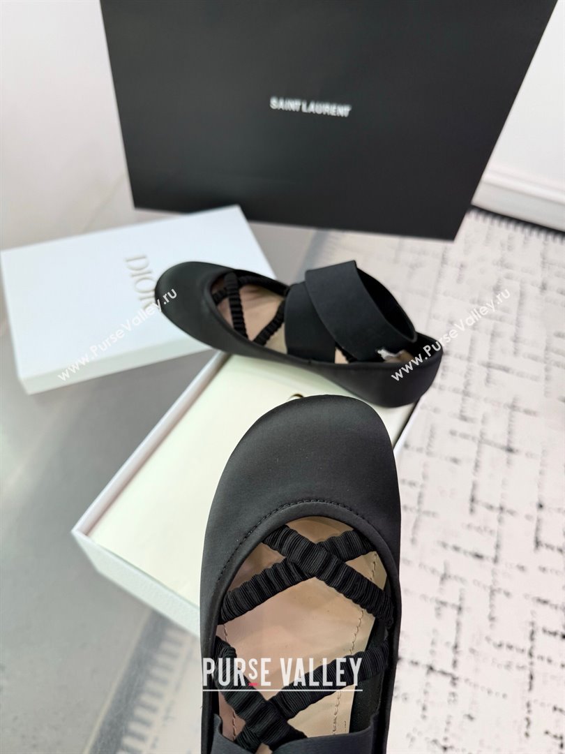 Dior Shade Ballet Flats in Satin with Elastic Straps Black2 2025 (KER-250710002)