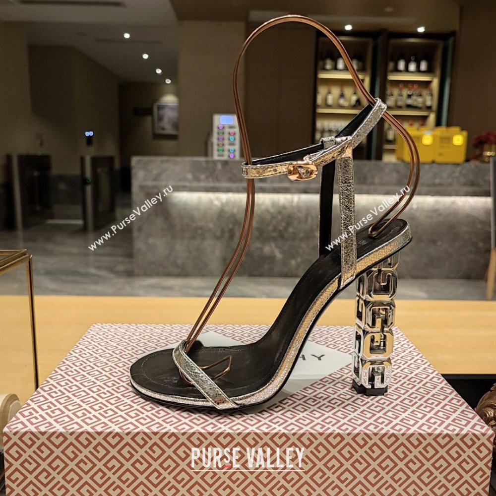 Givenchy High Heel Sandals 10cm Heel in Metallic Leather Silver 2024 (SY-24040102)