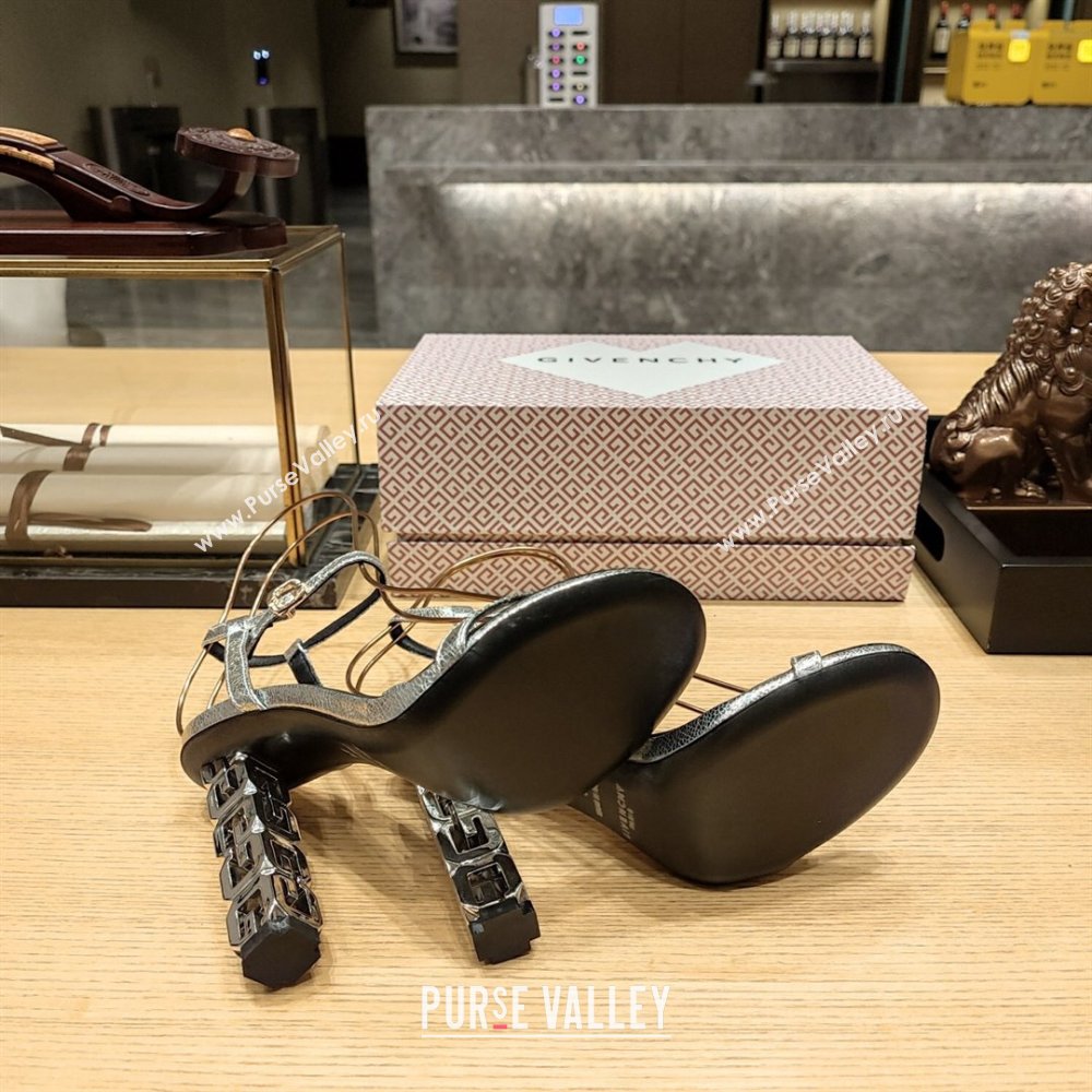 Givenchy High Heel Sandals 10cm Heel in Metallic Leather Silver 2024 (SY-24040102)